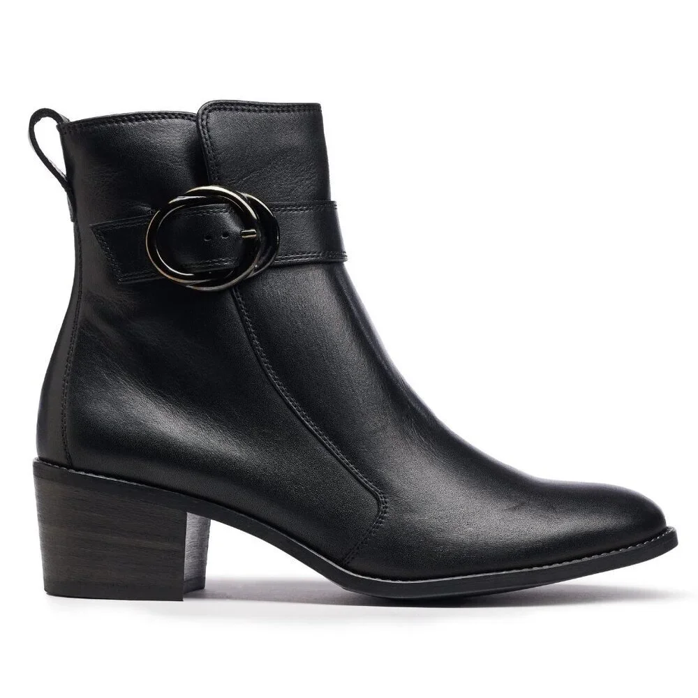 Paul Green Vanessa Womens 8 Black Leather Moto Ankle Bootie‎ Buckle NEW $559